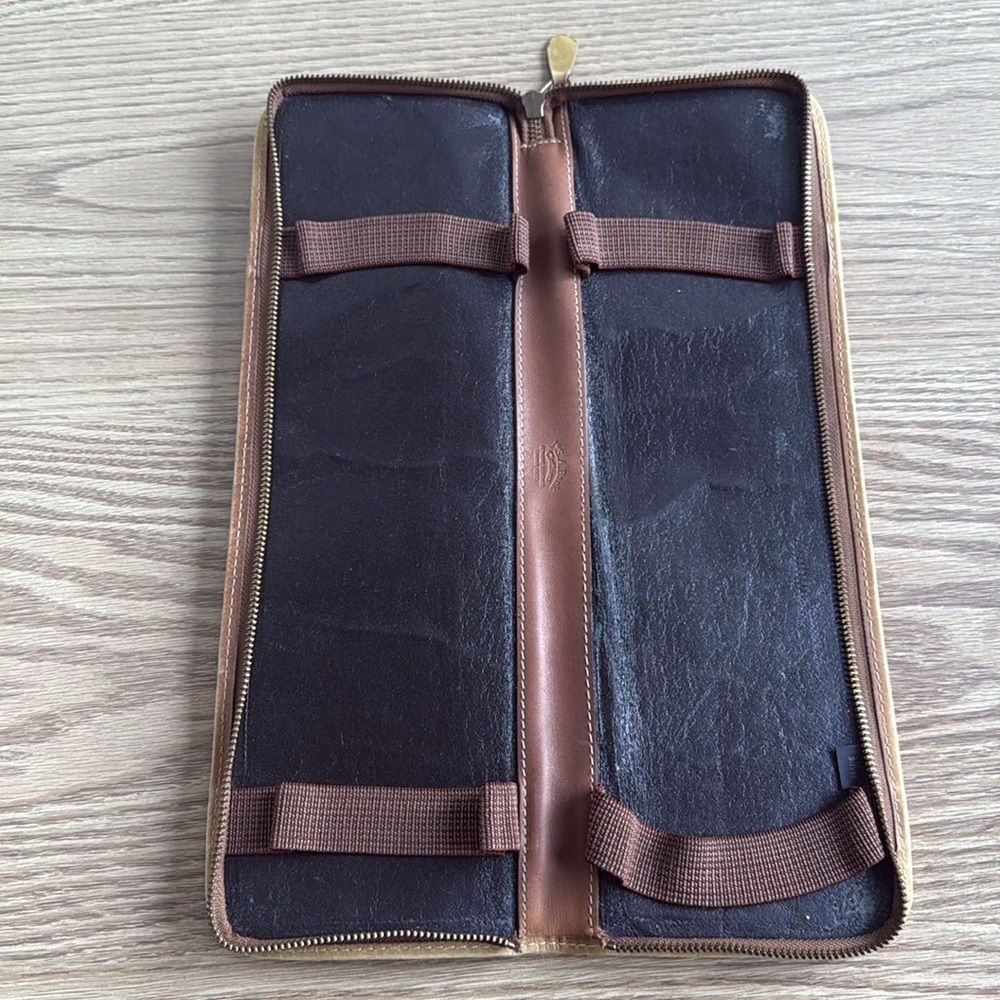 Jos A Banks Tan Leather Zip Around Tie Organizer Travel